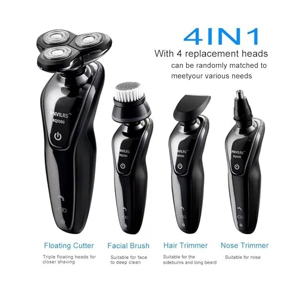 Rasoir électrique 4 en 1 pour homme, rasoir électrique pour homme, tondeuse à barbe, écran LCD, rechargeable, étanche, tondeu