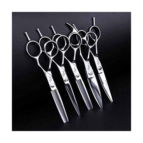 XJST Ciseaux De Coiffure À Cheveux Set, 6 Pièces Set en Acier Inoxydable Ciseaux De Coupe des Cheveux, pour Hommes Femmes Enf