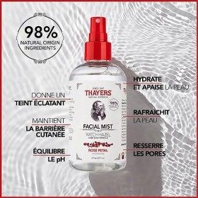 Thayers Lotion brume tonique douce - Pétales de Rose, Hamamélis & Aloe vera bio - hydratation & pores resserrés - sans alcool