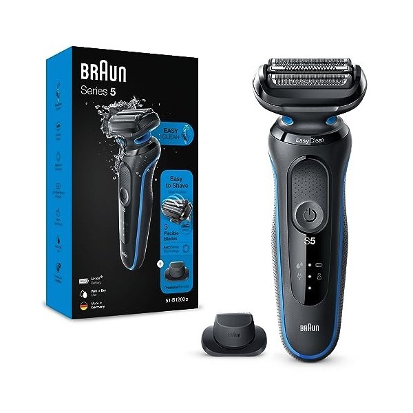 Braun Rasoir électrique pour homme, Series 5 5018s avec tondeuse de précision, rechargeable, humide et sec avec EasyClean, no