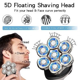 Rasoir électrique pour homme, rasoir électrique 7D pour hommes chauves, étanche, LCD, kit de toilettage électrique sans fil, 