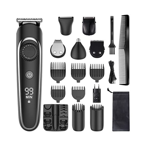 Tondeuse à cheveux pour homme, tondeuse à barbe professionnelle pour homme, kit de coupe de cheveux 6 en 1, étanche, recharge