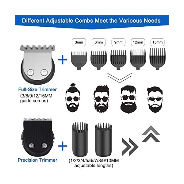 Tondeuse à cheveux pour homme, tondeuse à barbe professionnelle pour homme, kit de coupe de cheveux 6 en 1, étanche, recharge