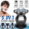 Rasoir électrique 5 en 1 7D rechargeable pour homme Tête chauve Rasoir électrique Écran LCD Barbe Nez Oreille Cheveux Tondeus