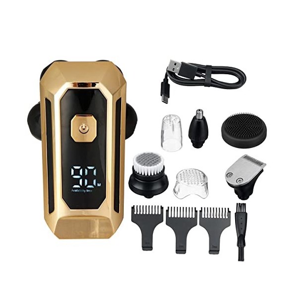 Rasoir électrique pour homme, 6 en 1 rechargeable avec écran LCD, 6 têtes flottantes, chauve, humide et sèche, kit de toilett