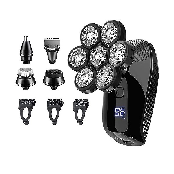 Rasoir électrique pour homme, rasoir électrique 5 en 1 7D à tête de coupe flottante rechargeable pour homme IPX6 étanche