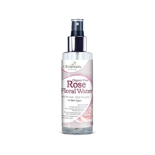 Pure Rose Water Toner pour le visage Hydrosol par LEssentielle Bio