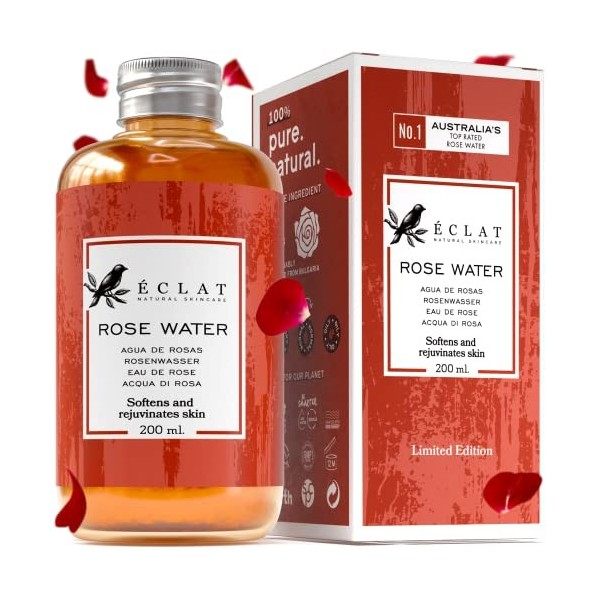 Eau De Rose Bio - Pure & Non Raffinée - Toner Pour Visage & Peau Sans Alcool - Pétales De Rose Récoltés À La Main En Bulgarie