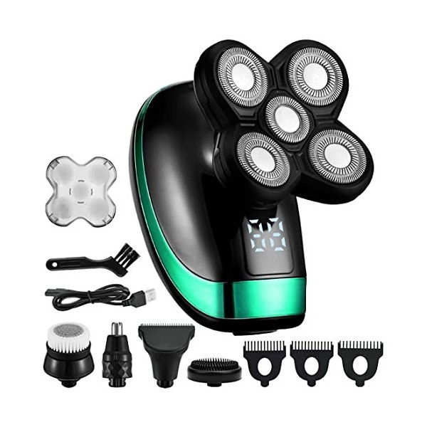 Rasoir électrique 5 en 1 rechargeable pour homme, tête chauve, 5 têtes flottantes, barbe, nez, oreilles, poils