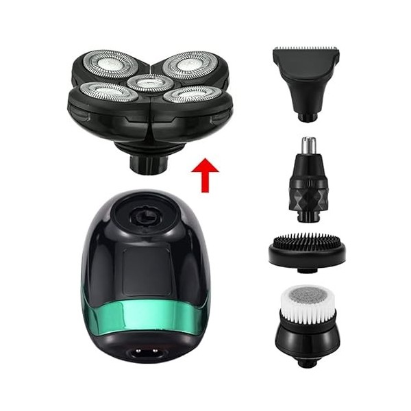 Rasoir électrique 5 en 1 rechargeable pour homme, tête chauve, 5 têtes flottantes, barbe, nez, oreilles, poils