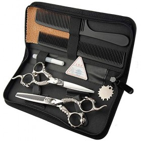 Ciseaux de Coiffure Ciseaux de Coiffeur Ensemble de Combinaison de poignées gravées Vintage en Acier Inoxydable Pointu Profes