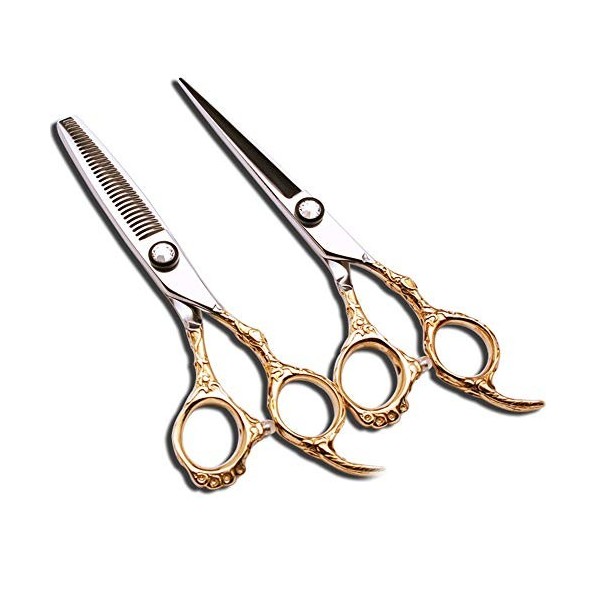 Outils de coupe des cheveux Ensemble de coiffure professionnel de coiffeur de 6 pouces, Ciseaux plaqués or professionnel 440C