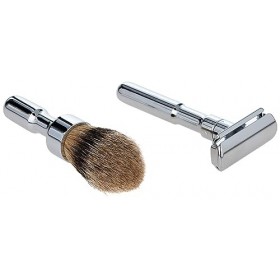 Merkur - Kit de Rasage 3 Pièces Brillant, incluant Rasoir Futuri, Blaireau Pur Gris et Support