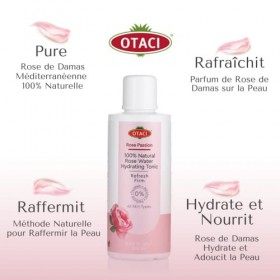 OTACI Eau Pure de Rose de Damas 100%, Toner Hydratant, Rafraîchissant, Raffermissant, Végane