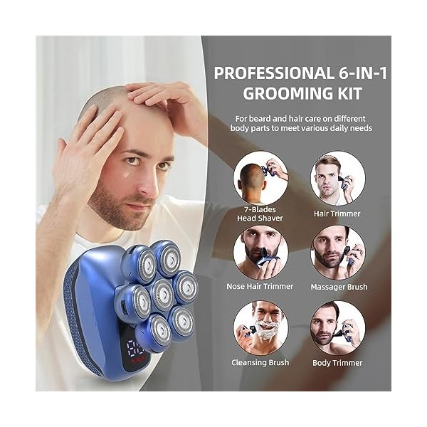 Rasoir électrique pour hommes, rasoir électrique 6 en 1 pour hommes, tondeuse à cheveux professionnelle multifonction 7D, têt