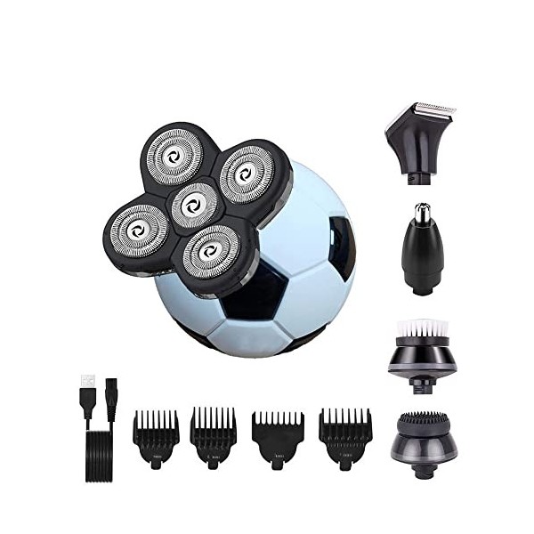 Rasoir électrique 5 en 1 pour homme, rasoir électrique de football pour homme, rasoir à tête chauve, kit de toilettage multif