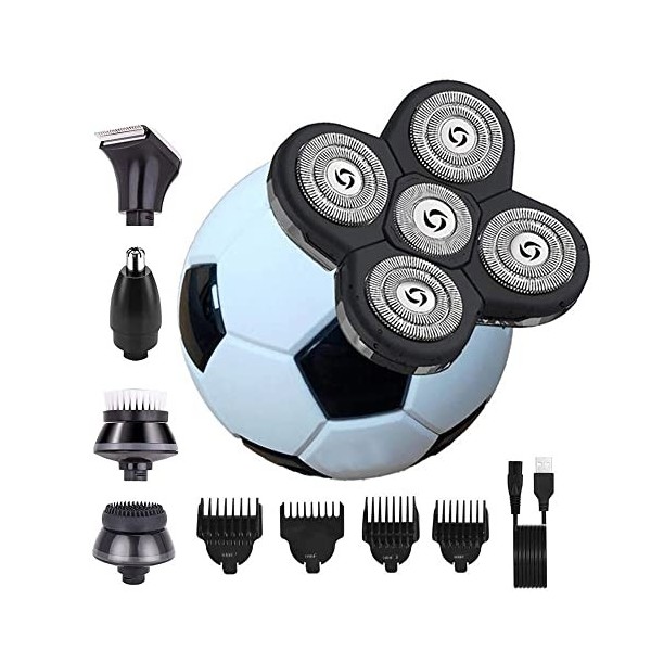 Rasoir électrique 5 en 1 pour homme, rasoir électrique de football pour homme, rasoir à tête chauve, kit de toilettage multif