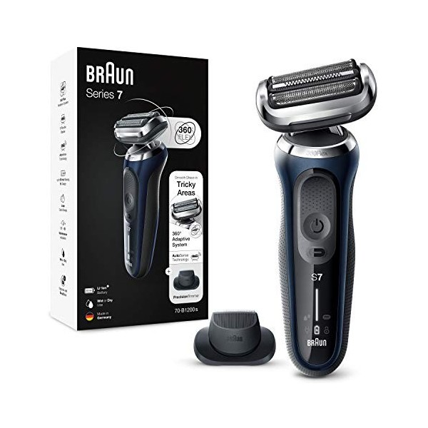 Braun Series 7 Rasoir Électrique Homme À Grille Sans Fil Bleu, Tondeuse De Précision, Technologie Wet & Dry, Rechargeable, 70