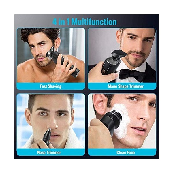 NCRD Shavers électriques pour hommes, mens rasoir électrique 4 en 1 sec étanche humide visage rasoir rotatif voyage rechargea