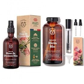 Bionoble Eau de Rose Bio 100ml - Hydrolat de Rose de Damas 100% Pur et Naturel - Rose Water - Bouteille en Verre + Spray & Hu