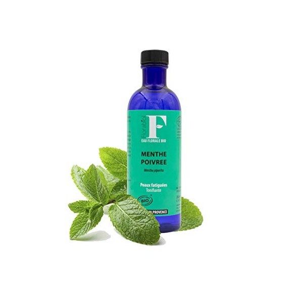 Florabiol - Hydrolat de Menthe Poivrée Bio 200ml - Eau Florale Menthe Poivrée Bio - Lotion Tonifiante - Resserre les Pores - 