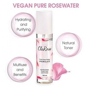 ClaRose - Eau de rose biologique 100&nbsp;% naturelle, lotion tonique hydratante et purifiante vegan&nbsp;. 150&nbsp;ml