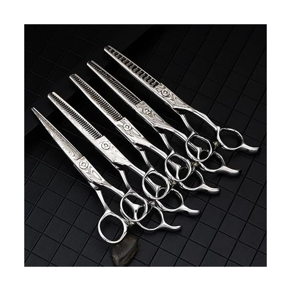 ciseaux de coiffeur Ciseaux De Coupe De Cheveux, 5PCS 6 Pouces Professionnel Japon 440c Acier Motif Damas Ciseaux De Cheveux 