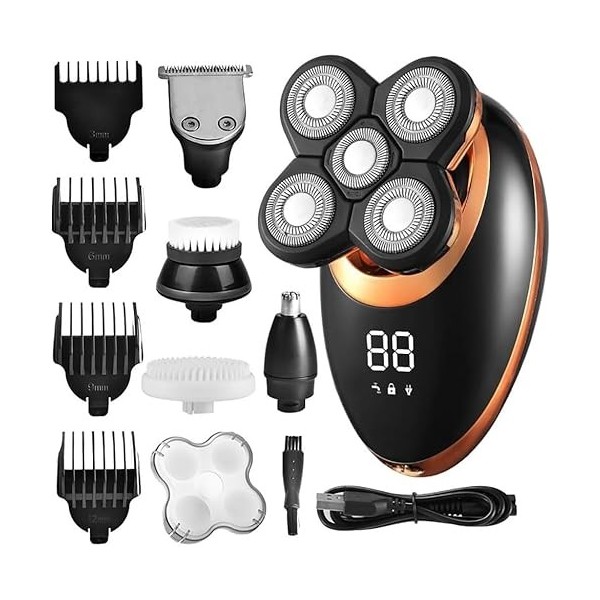 LEONYS Rasoirs électriques for Hommes Chauves, 5 en 1 étanche IPX7 Rasoir électrique for Hommes Tondeuse à Barbe Rechargeable