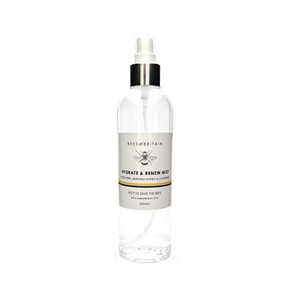 99% Naturelle EAU FLORALE - HYDRATE & RENOUVELLE - ALOE VERA, MANUKA & LAVANDE - 250ml par BEES of BRITAIN. Rafraîchir, Hydra