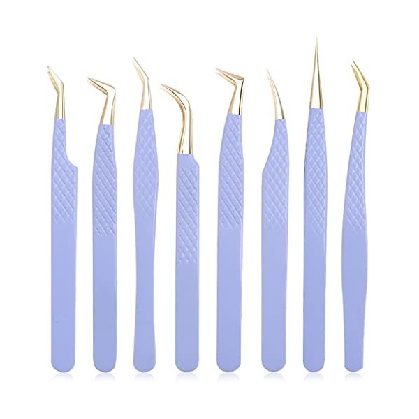 Ensemble de pinces à cils faux violet pour lextension des pinces à cheveux en acier inoxydable à une seule bande courbe pour