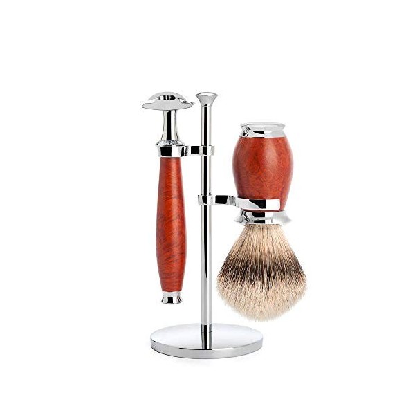 Mühle s091h59sr Set de rasage MUHLE PURIST, 3 pièces, manche du rasoir et monture du blaireau bois de bruyère