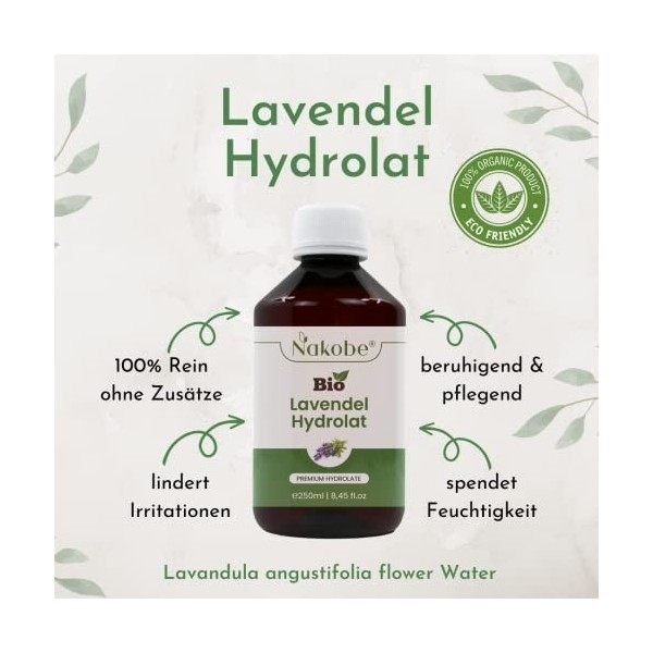 Nakobe Hydrolate de lavande bio - 1000 ml - Eau de lavande biologique - 100 % naturelle - Soin de la peau