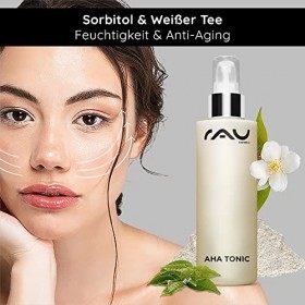 RAU AHA Tonic 200 ml - Lotion tonique visage pour les peaux impures et calleuses. Soin visage tonifiant à base de thé blanc e