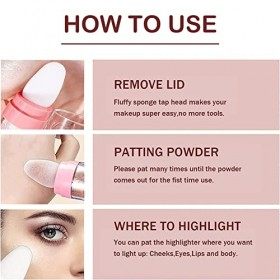 Highlight Poudre Tapotante,Shimmer Visage et Corps Surligneur Poudre Stick,Highlighter Illuminateur Stick,Bombe Paillette Che