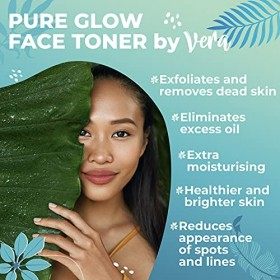 VERA Lotion Tonique Visage - 250ml - Eau Nettoyante - Soin Exfoliant Visage - Lotion Visage à lEau de Rose et Acide Hyaluron