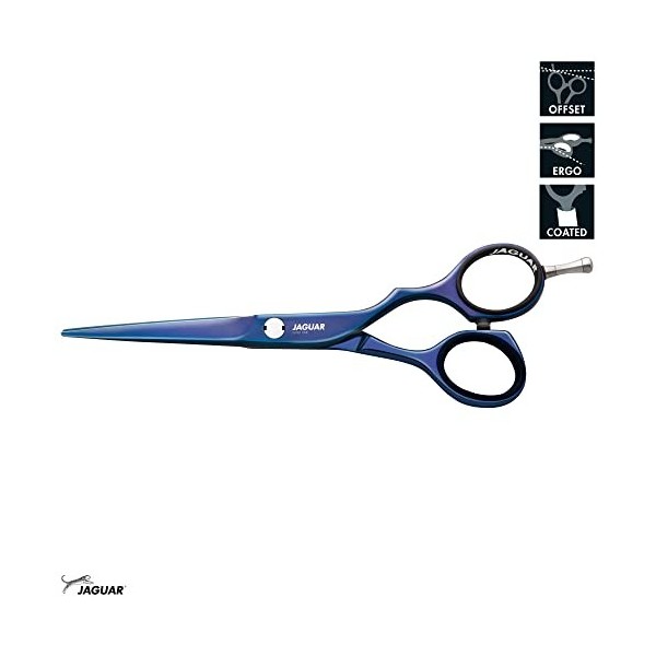 JAGUAR Ciseaux de coiffure DIAMOND E TB 5.5" | Ciseaux de coiffure en design offset | Revêtement anti-allergène bleu titane b