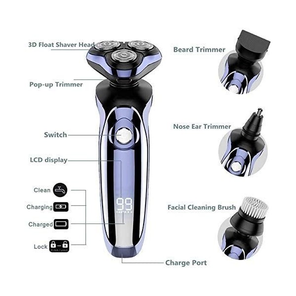 LIIAV Shavers électriques pour hommes, rasoir électrique pour hommes, humide sèche humide imperméabilisable rasage du visage 