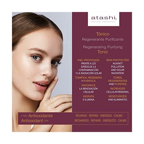 Atashi Antioxydant | Tonique Régénérant Purifiant | Revitalise, Rééquilibre, Énergise, Tonifie et Affine la peau| Avec Acide 