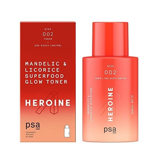 PSA HEROINE Mandelic & Licorice Superfood Glow Toner: Pore-Refining Daily Toner with 6% Mandelic + Lactic Acid, Niacinamide, 