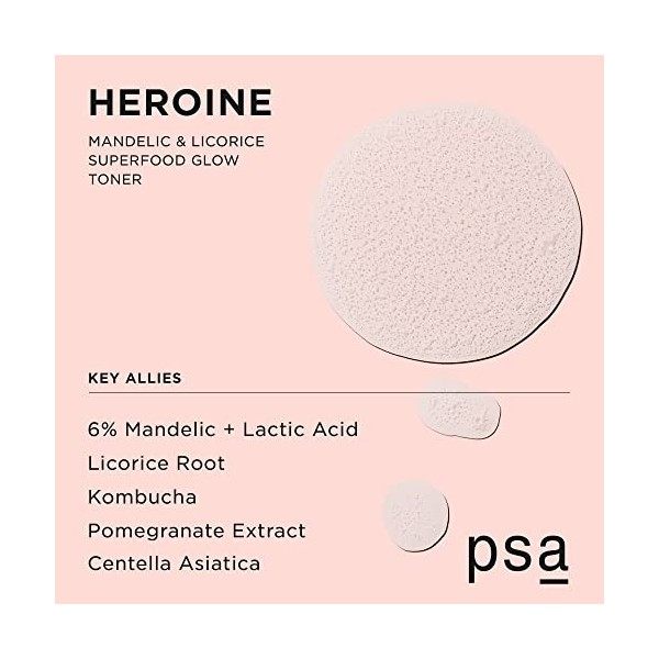 PSA HEROINE Mandelic & Licorice Superfood Glow Toner: Pore-Refining Daily Toner with 6% Mandelic + Lactic Acid, Niacinamide, 