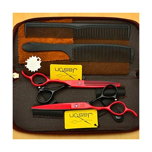 Fournitures Professionnelles Haut de Gamme gauchère 5.5/6.0 Pouces Noir Rouge Set Salon de Coiffure Ciseaux de Coiffure Salon