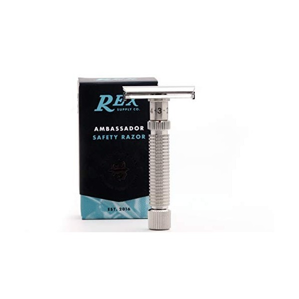 Rex Supply Company, Rex Ambassador Rasoir de sécurité double lame réglable 100 % acier inoxydable Fabriqué à la main aux État