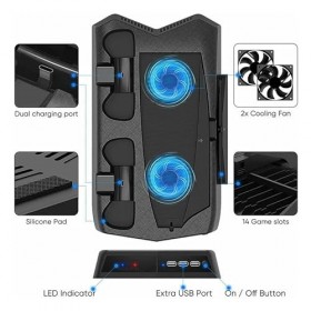 ZLXDP for Ps5 Base de Support de Charge avec Ventilateur de Refroidissement et 3 USB Support de bac de Stockage du Chargeur à