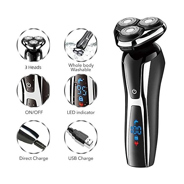 NCRD Razor électrique pour Hommes, Shavers électriques pour Hommes, Rasoir Rotatif étanche Sec Humide, Rasoir Portable Rasoir