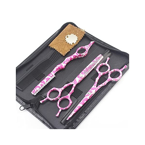 DYTWXG Soins des Cheveux, Ciseaux de Coiffure à imprimé léopard Rose de 5,5 Pouces JP 440C Barbiers Coupe + Amincissement + R