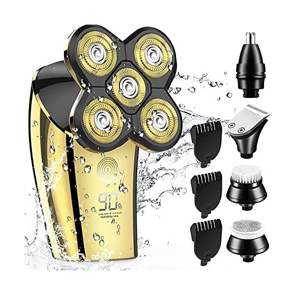 Rasoir électrique pour homme, rasoir électrique rechargeable pour homme, rasoirs de tête 5 en 1 pour rasoirs chauves, humides