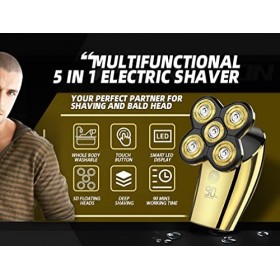 Rasoir électrique pour homme, rasoir électrique rechargeable pour homme, rasoirs de tête 5 en 1 pour rasoirs chauves, humides