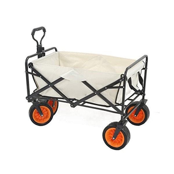 Raguso Chariot de Camping, Chariot de Camping Pliable pour Tige de Direction Push-Pull à Forte Charge pour Pique-Nique Kaki 