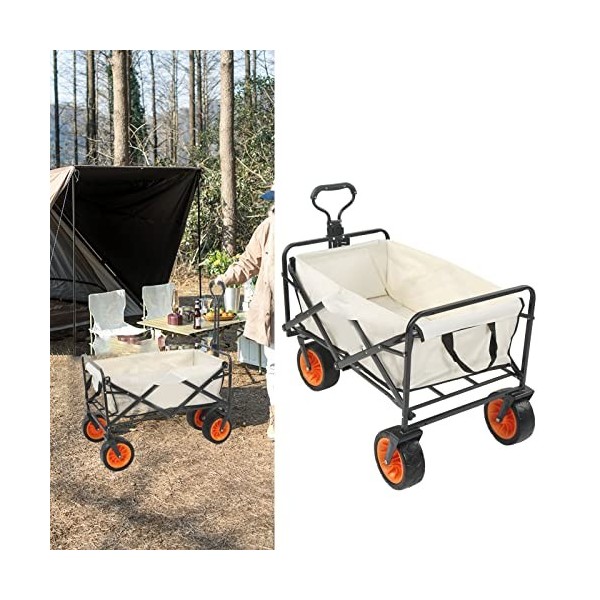 Raguso Chariot de Camping, Chariot de Camping Pliable pour Tige de Direction Push-Pull à Forte Charge pour Pique-Nique Kaki 