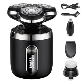 Rasoir électrique pour homme, rasoir électrique pour homme humide et sec, étanche, sans fil, rasoir rotatif 3D, rechargeable 